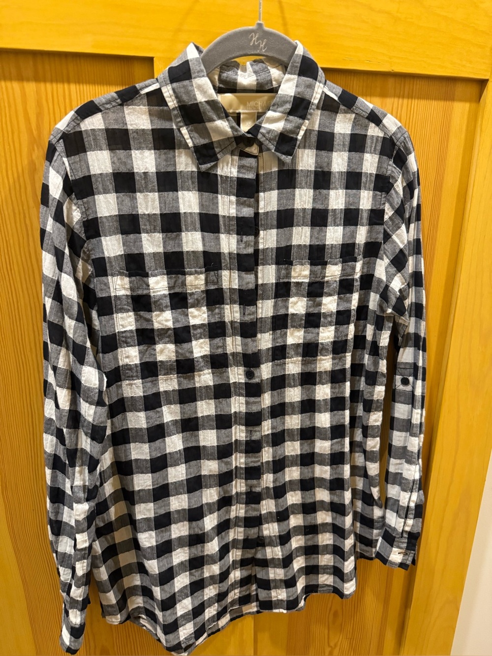 WMICHAEL Michael Kors Black & White Buffalo Check Roll-Tab Sleeve Button Down